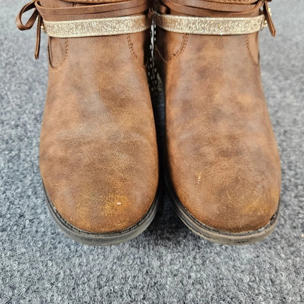 Rodeo Roper Bozeman Kids Brown Western Cowboy Boots Size 4M Glitter Chain Detail